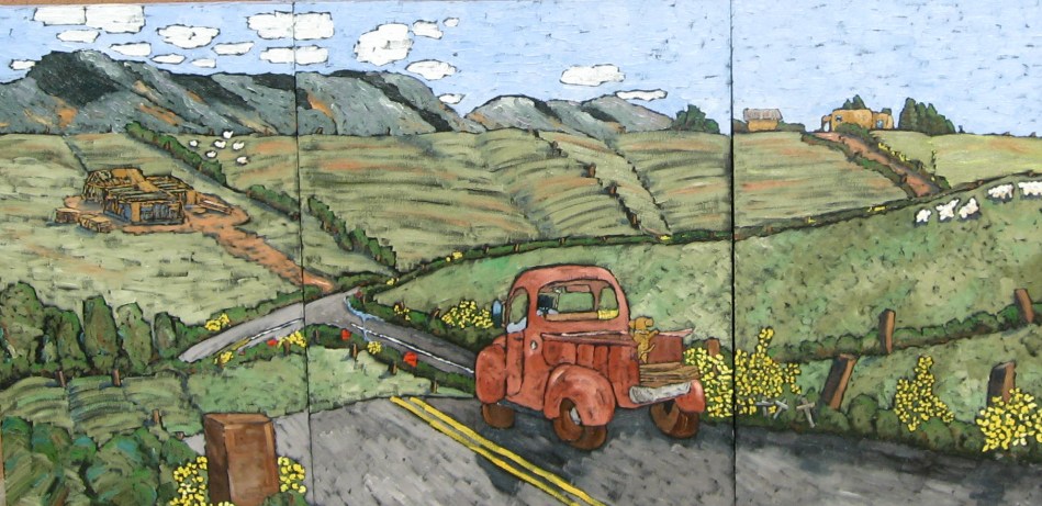 "A New Neighbor" $1000.00 (This is a tryptic) 3 pieces 30 X 72